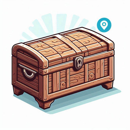Wooden chest on a white background. Vector illustration in cartoon style.