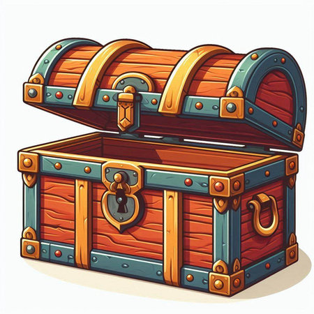 Wooden chest on a white background. Vector illustration in cartoon style.のイラスト素材