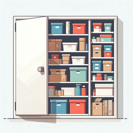 Wardrobe with open door. Vector illustration in flat design style.のイラスト素材