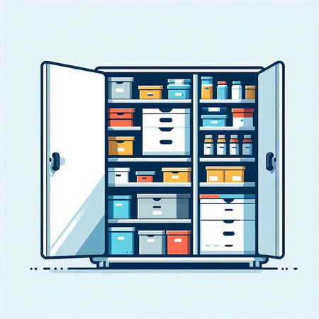 Closed cabinet with boxes. Vector illustration in flat cartoon style.