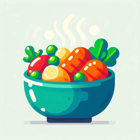 Bowl of fresh vegetables. Vector illustration in flat cartoon style.のイラスト素材