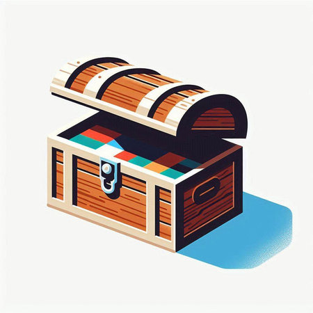 Treasure chest isometric vector illustration on white background. Antique wooden chest isolated on...
