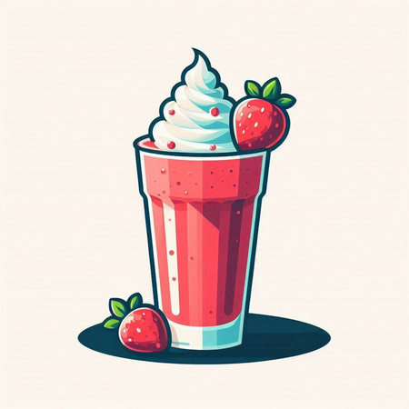 Strawberry milkshake in a glass. Vector illustration.のイラスト素材
