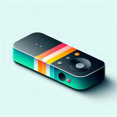 Illustration of a remote control on a turquoise background.