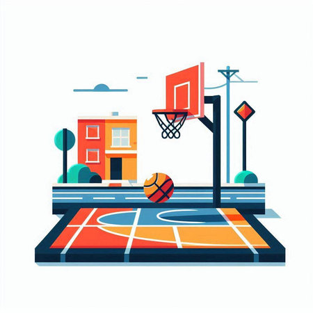 Basketball court. Street basketball court. Vector illustration in flat styleのイラスト素材