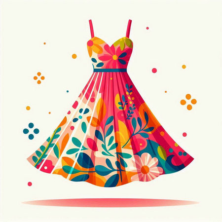 Beautiful dress with floral pattern on white background. Vector illustration.のイラスト素材