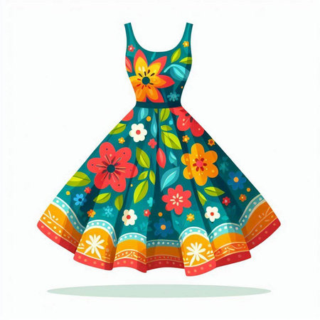 Vector illustration of a beautiful woman's dress with flowers on a white backgroundのイラスト素材