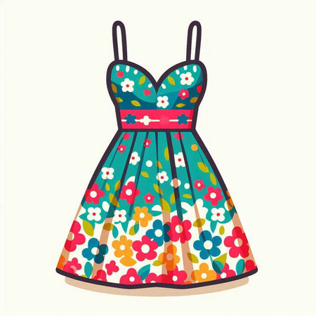 Illustration of a beautiful dress with floral pattern on a white backgroundのイラスト素材