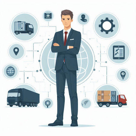 Vector illustration of a man in a business suit with a folder in his hands.のイラスト素材