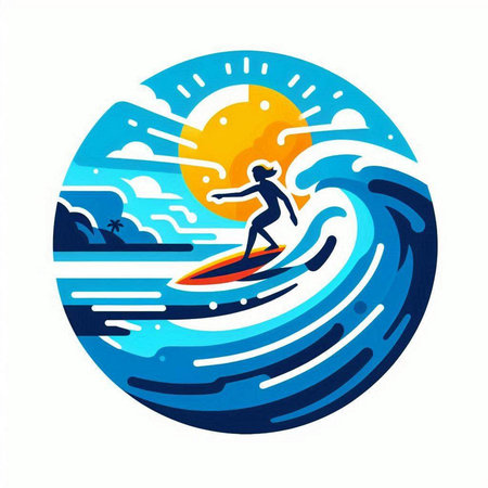 Surfer on the wave. Vector illustration in a flat style.のイラスト素材