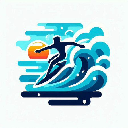Surfing logo design. Surfer on the waves. Vector illustration.