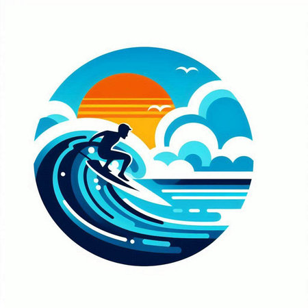 Surfer on the wave. Vector illustration in a flat style.