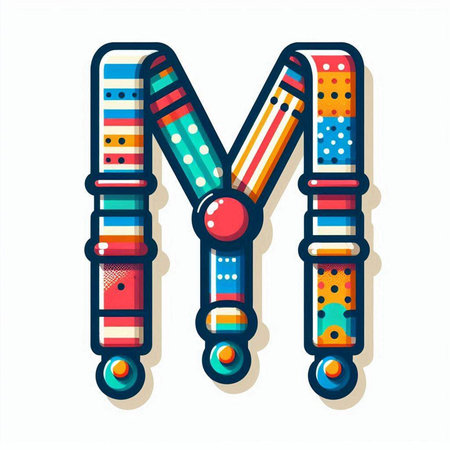 Alphabet letter M with colorful dots and beads. Vector illustration.のイラスト素材