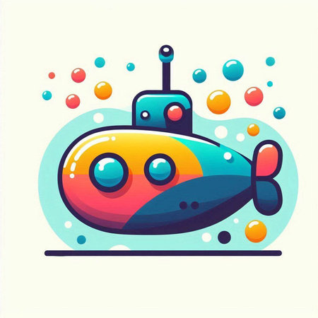 Cartoon submarine with bubbles. Colorful vector illustration in cartoon style.のイラスト素材