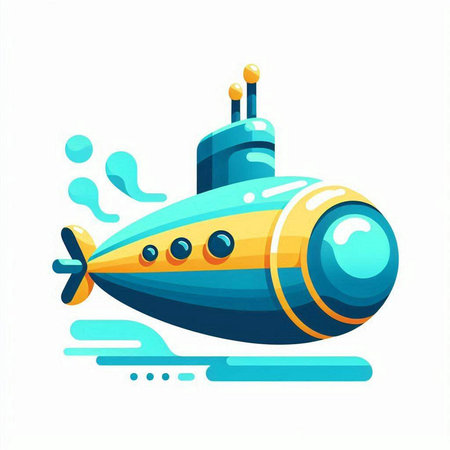 Cartoon submarine. Vector illustration in flat style. Isolated on white background.のイラスト素材