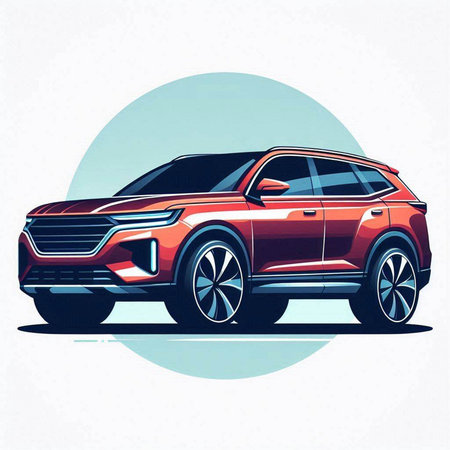 Modern SUV car vector illustration. Side view. Side view of red car.のイラスト素材