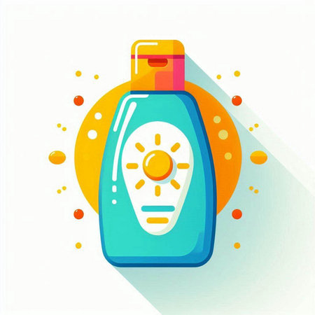 Sunblock bottle icon, vector illustration. Flat design style with long shadowのイラスト素材