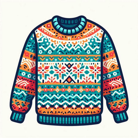 Knitted sweater with ethnic pattern. Vector illustration in flat style.のイラスト素材