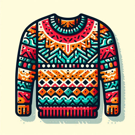 Hand drawn sweater with tribal ornaments. Vector colorful illustration.のイラスト素材
