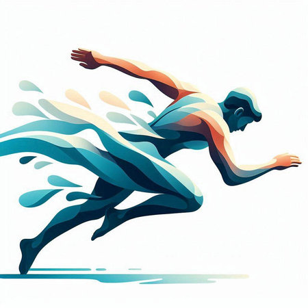 Silhouette of a man running in water. Vector illustration.のイラスト素材