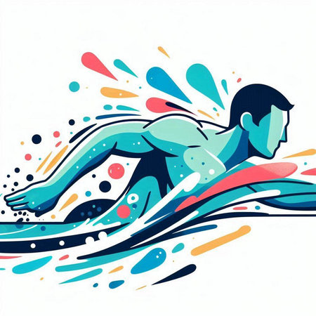 Vector illustration of a swimmer in the water with splashes.のイラスト素材