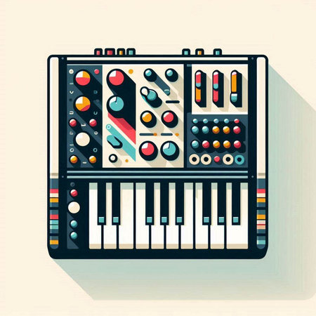 Music synthesizer in retro style. Vector illustration. Eps 10.
