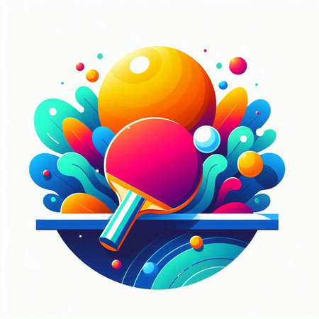 Table tennis racket and ball with colorful splashes. Vector illustration.のイラスト素材