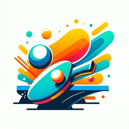 Colorful abstract vector illustration of a table tennis racket and ball.のイラスト素材