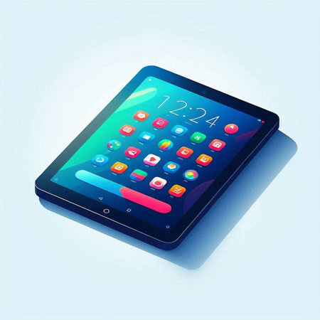 Tablet pc with apps on a blue background. Vector illustration.のイラスト素材