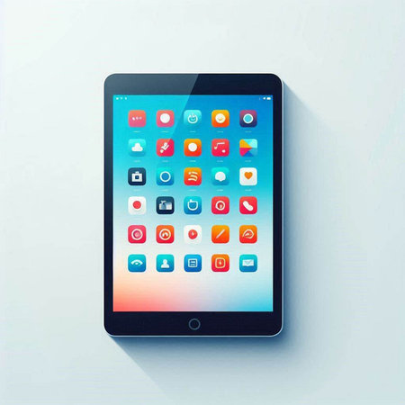 Tablet pc with application icons on the screen. Vector illustration.のイラスト素材