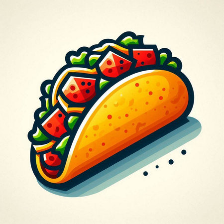 Taco with meat and vegetables. Mexican food. Vector illustration.のイラスト素材