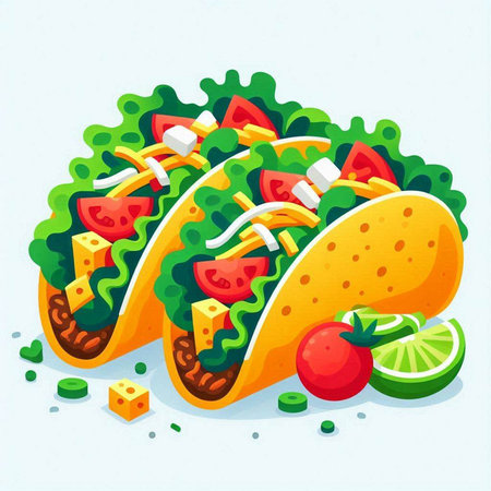 Mexican tacos with meat, vegetables and cheese. Vector illustration.のイラスト素材