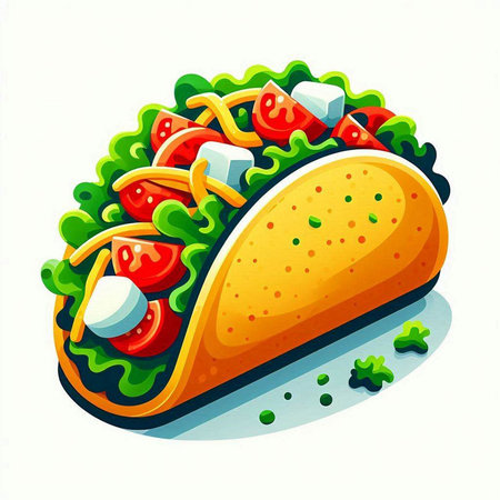 Illustration of a taco with vegetables and cheese on a white backgroundのイラスト素材