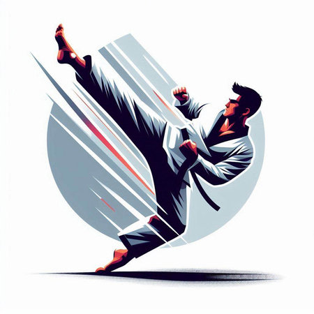 karate fighter with karate belt vector illustration. karate manのイラスト素材