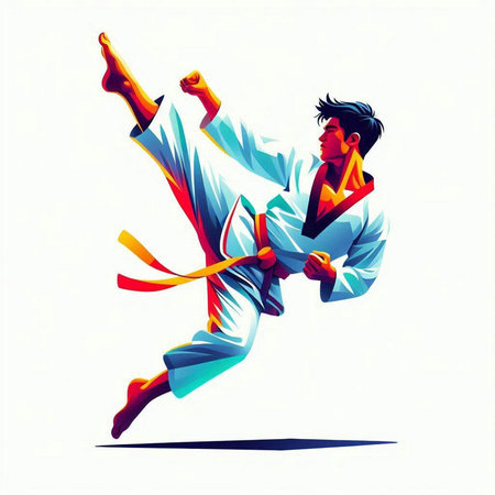 Taekwondo fighter with katana in hand. Vector illustration.のイラスト素材
