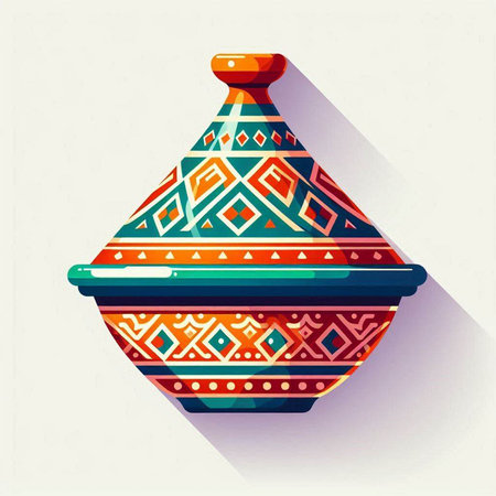 Colorful ceramic pot with ethnic ornament. Vector illustration. Eps 10のイラスト素材