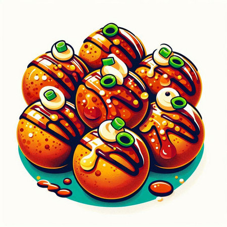 Vector illustration of a set of donuts with chocolate and green onionsのイラスト素材
