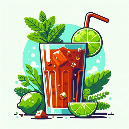 Cocktail with lime, ice and mint. Vector illustration.のイラスト素材