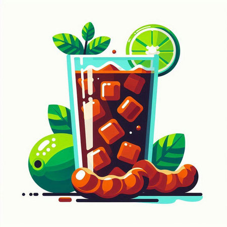 Cuba libre cocktail with ice and lime. Vector illustration.のイラスト素材