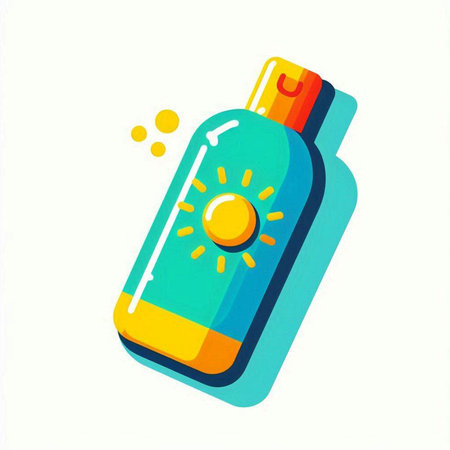 Sunscreen bottle icon isolated on white background. Vector illustration in trendy flat style.のイラスト素材