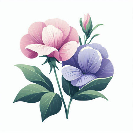 Vector illustration of a bouquet of pink and purple pansy flowersのイラスト素材