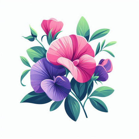 Beautiful floral bouquet with pea flowers. Vector illustration.のイラスト素材