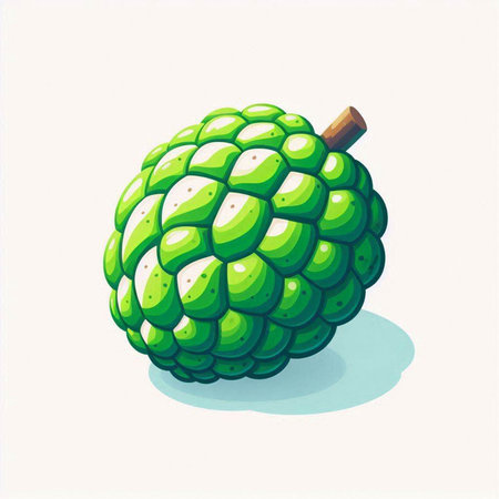 Custard apple isolated on white background. Vector illustration in cartoon style.