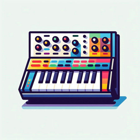 Electronic synthesizer. Vector illustration in flat style. Isolated on white background.のイラスト素材