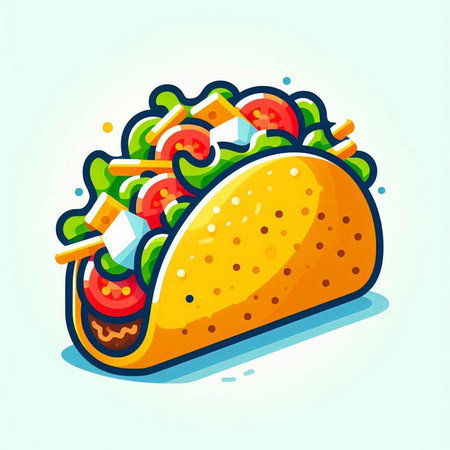 Taco with meat and vegetables. Vector illustration in cartoon style.のイラスト素材