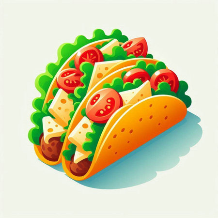 Illustration of tacos with tomato, lime and sauce on white backgroundのイラスト素材