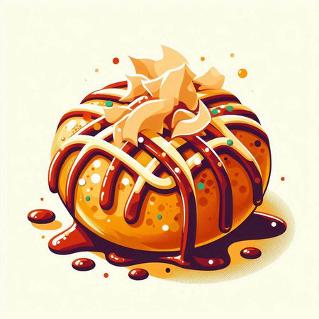 Donut with chocolate syrup on a white background. Vector illustration.