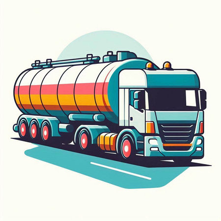 Truck with oil tank. Vector illustration of oil tanker truck.のイラスト素材