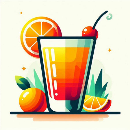 Cocktail with orange and cherry. Flat style vector illustration.のイラスト素材