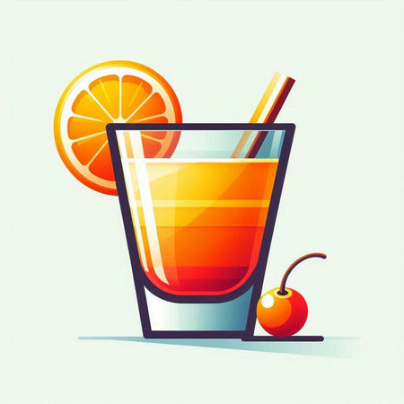 Cocktail with orange, cherry and straw. Vector illustration.のイラスト素材